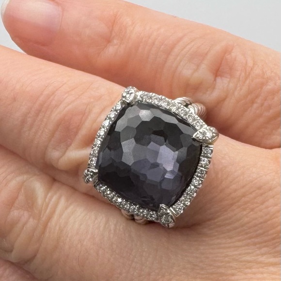 David Yurman Chatelaine Pave Bezel Ring With Black Orchid And Diamonds - Picture 6 of 9
